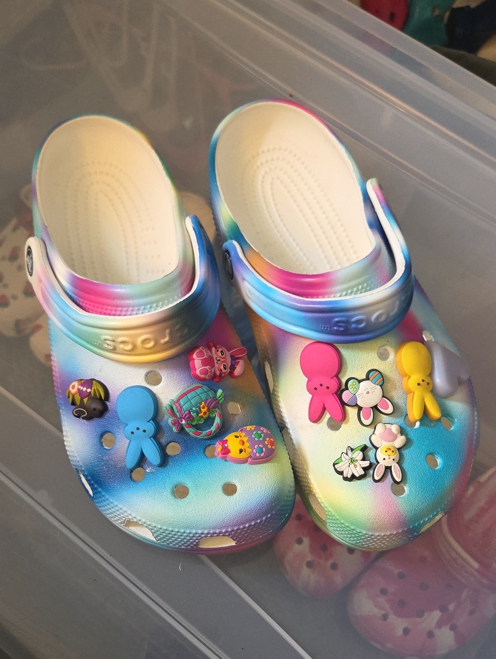 CROCS Pastel Rainbow Tie-Dye Slip-On Clogs with Colorful Charms